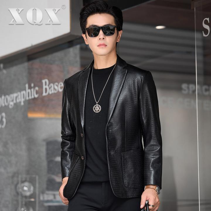 海宁皮衣男真皮外套鳄鱼纹绵羊皮皮西装修身小西服秋季青年男装潮