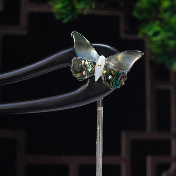 黑檀天然蝶贝手工簪子复古发饰古风简约步摇百搭日常古典民族风