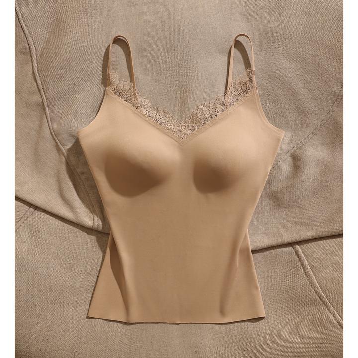 高级感纯色修身性感蕾丝花边吊带背心V领遮肚显瘦带胸垫美背外穿