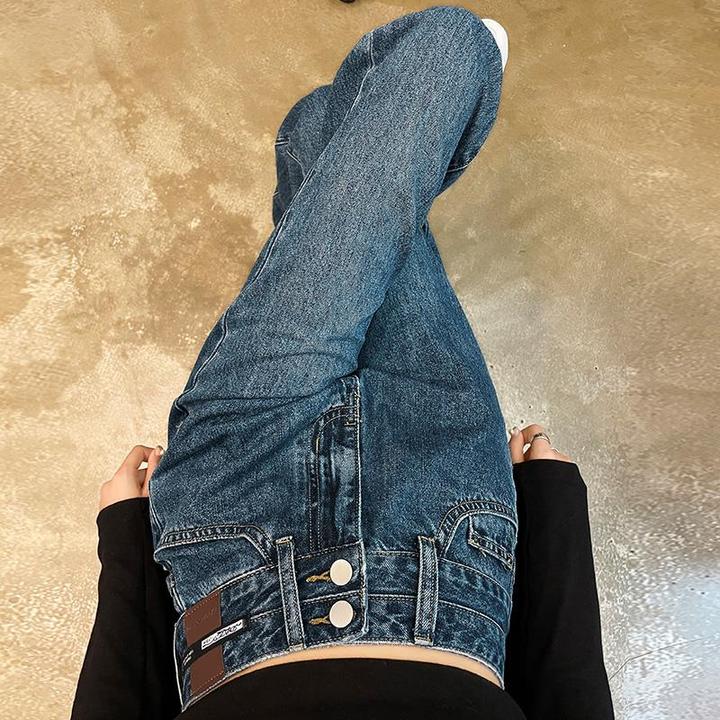 杜拉妮窄版阔腿牛仔裤女装休闲双扣高腰秋季垂感小个子九分直筒裤