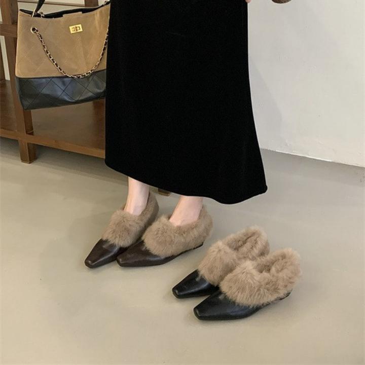 法式晚晚风气质休闲棉鞋女2025冬季新款时尚百搭配裙子毛毛鞋