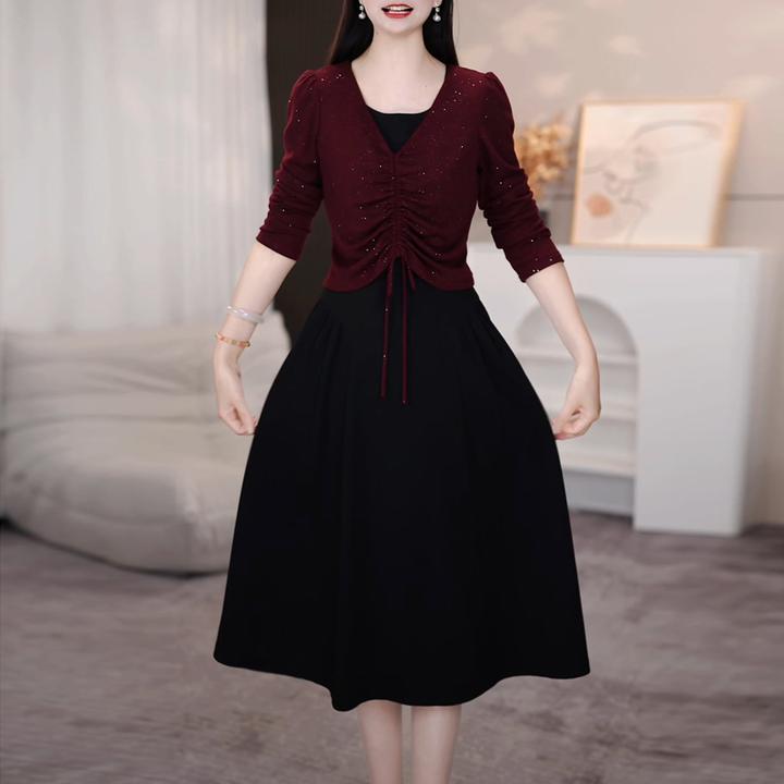 高端气质长袖连衣裙套装女2025秋季新款女士洋气减龄显瘦中长裙潮