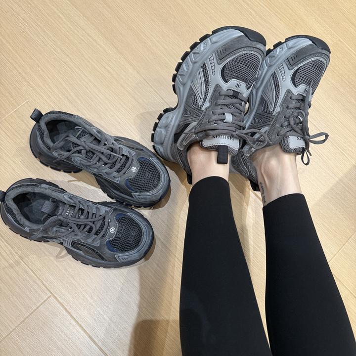 二姐的宝藏冬季韩系时尚百搭格雷系厚底网面加绒老爹鞋#25507