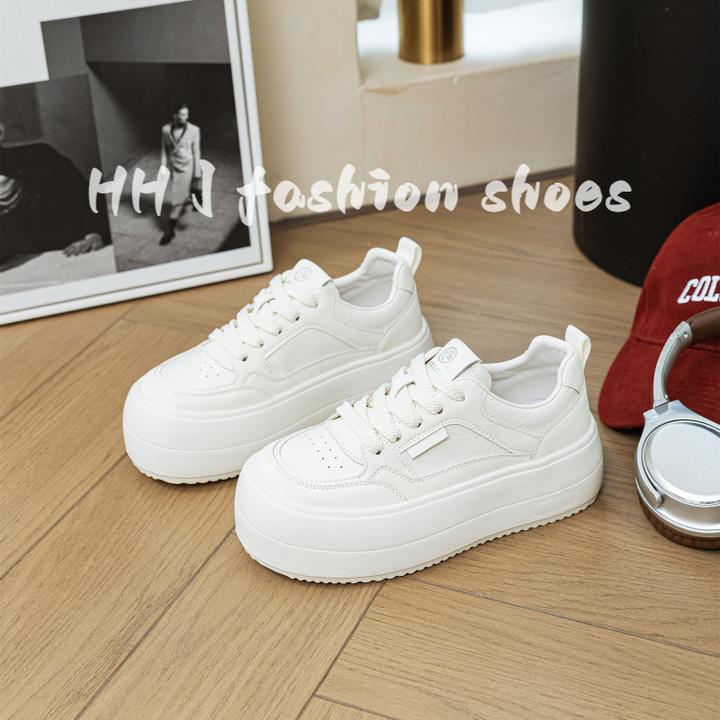 真皮时尚小白鞋女2025秋季新款韩版厚底松糕增高板鞋休闲运动单鞋