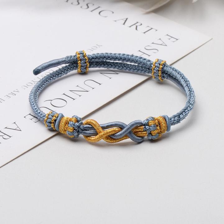 非金属锦纶手链 发财结手绳可调节款手工编织本命年穿转运珠黄金