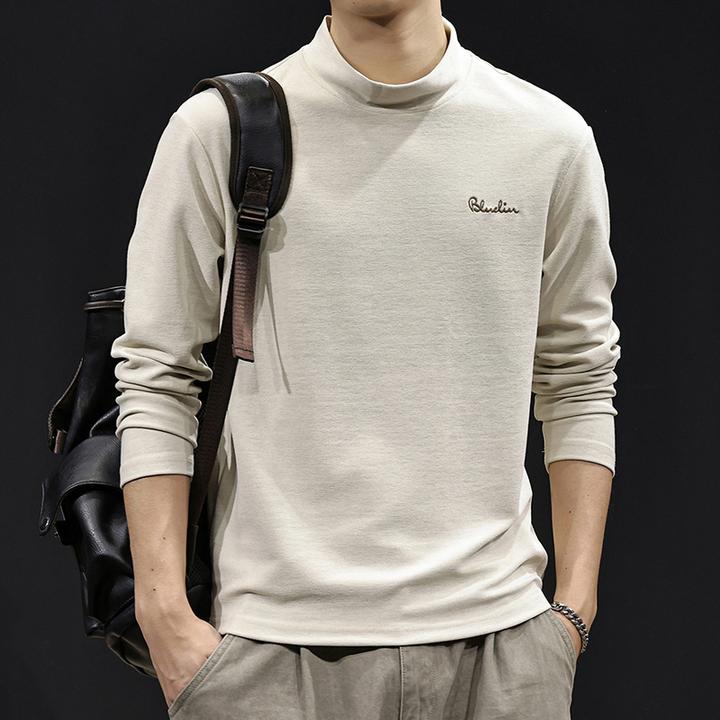 U&PURA莱赛尔半高领长袖t恤男2025新款春秋潮牌大码休闲圆领内搭