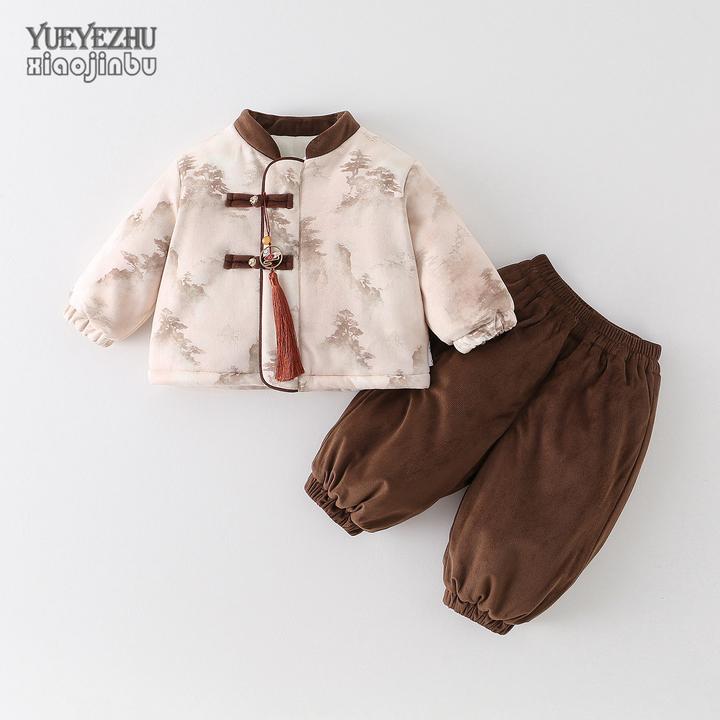 儿童中国风套装秋冬男宝宝周岁礼服冬季夹棉加绒两件套婴儿拜年服