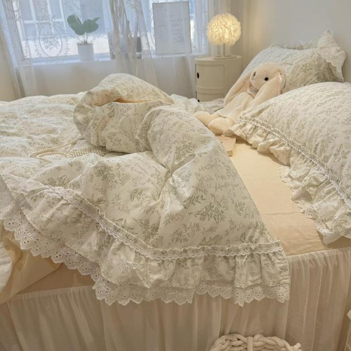 ins花边碎花全棉四件套韩式纯棉少女床裙公主春夏薄被套床上用品