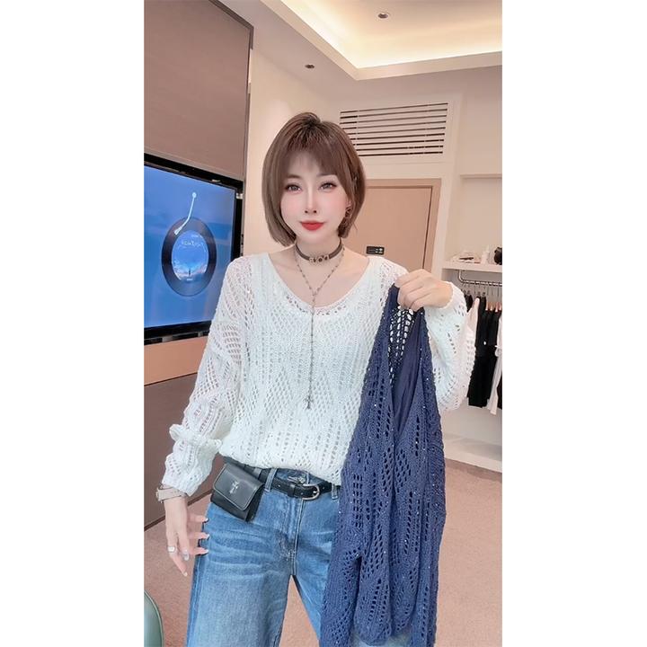 欧货2025早秋新款镂空洋气针织衫+背心两件套气质百搭宽松显瘦女
