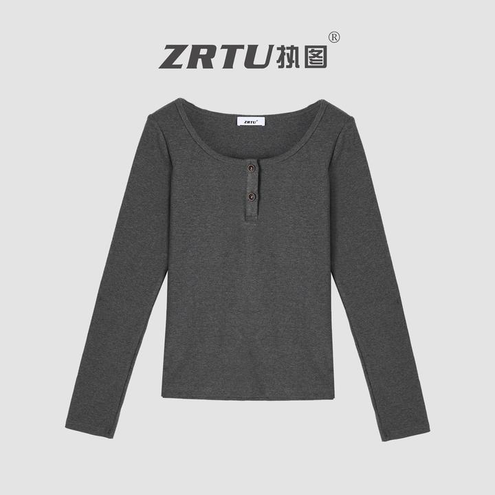 ZRTU/执图染色长袖肯豆风美拉德女T恤短款显瘦设计师秋冬