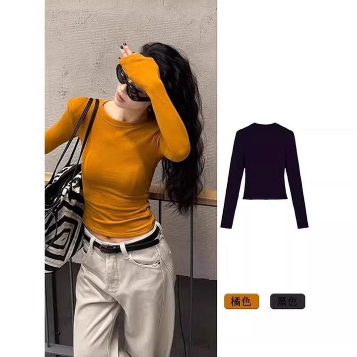 百搭打底衫t恤爆款有垫肩德绒新款黑色长袖宽松恤女设计感女款