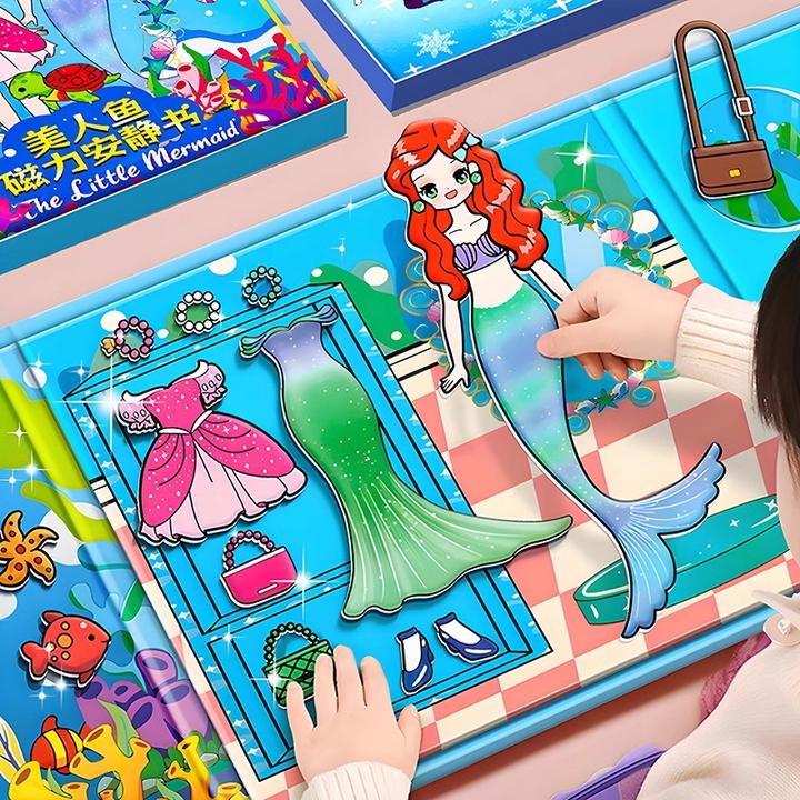 美人鱼磁力安静书新款女孩公主贴画书玩具2025年新款换装磁吸贴纸