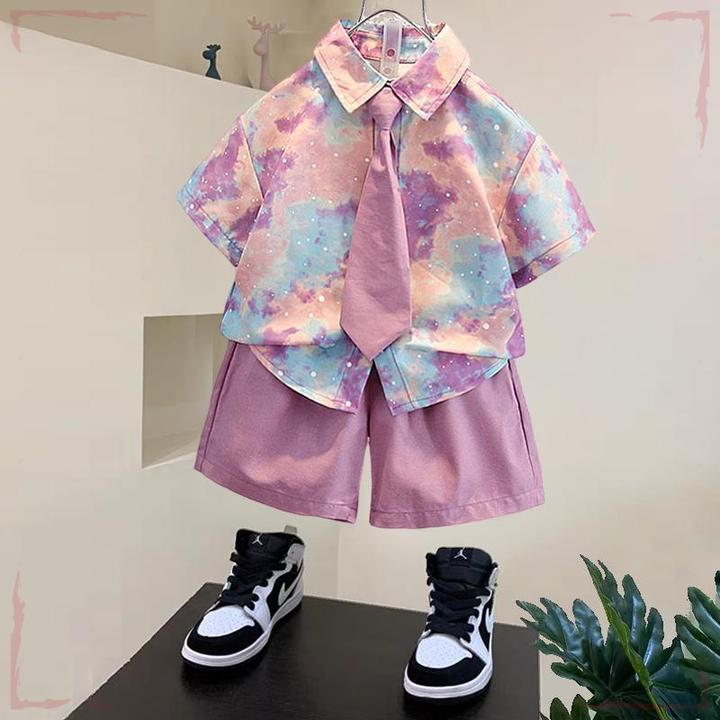 日韩童装儿童洋气短袖时髦西装两件套宝宝夏季潮气洋装短裤套童款