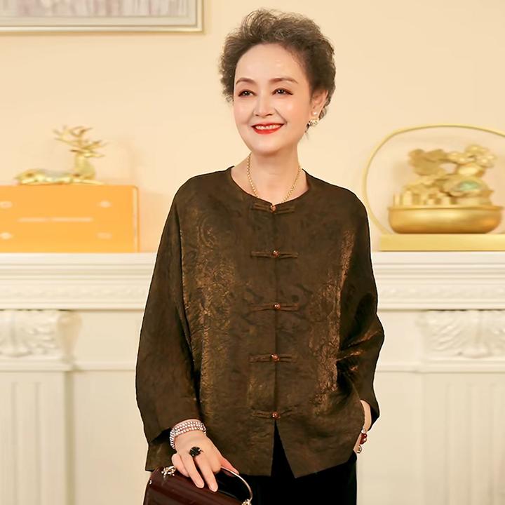 气质妈妈套装秋装两件套新款中式衬衫中老年女装上衣奶奶长袖套装