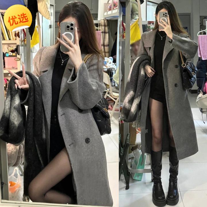 赫本风灰色新款呢子秋冬外套韩系小个子毛呢高级感中长款呢子大衣