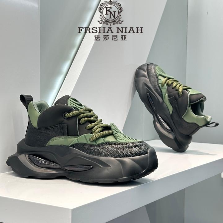法莎尼亚老爹鞋秋季皮面高帮软底休闲增高男鞋百搭气垫舒适运动鞋