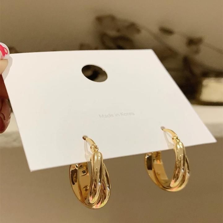 铜合金耳饰 韩国轻奢耳圈2025新款法式小众简约几何高级金色耳饰