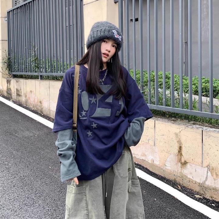 特大码300斤条纹设计时尚宽松长袖T恤秋季美式复古百搭潮流上衣