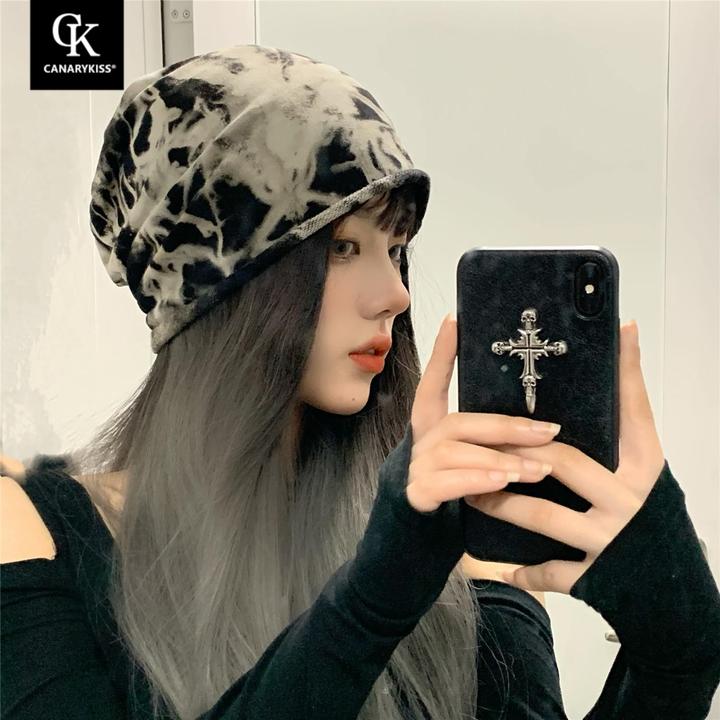 Canary Kiss日系薄款暗黑扎染冷帽女冷淡风堆堆帽网红风包头帽秋