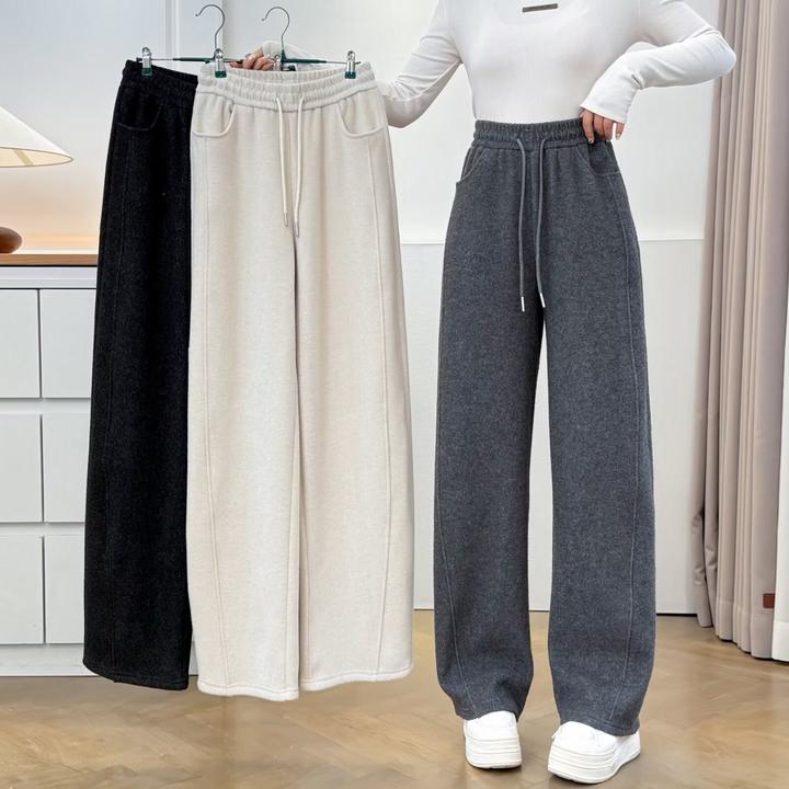 大码胖mm秋冬新款显瘦加绒加厚弯刀裤女松紧腰宽松休闲长裤8837