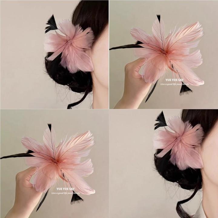 仙仙花落！超仙羽毛花朵发夹！氛围感侧边碎发夹盘发旗袍新款发饰