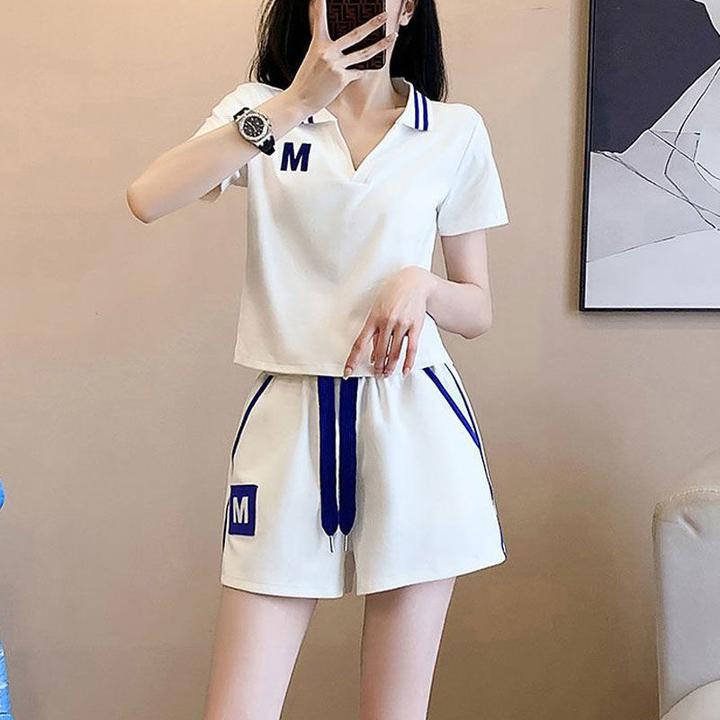 显瘦女2025短袖网红时尚两件套新款夏季跑步短裤2025洋气运动套装