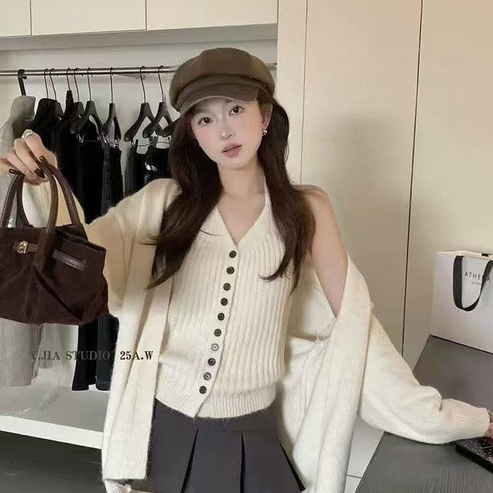橘色小众两件套女2025秋冬季新款慵懒风气质百搭高级减龄休闲套装
