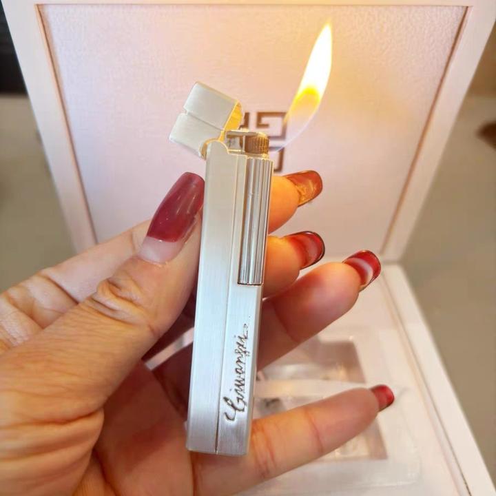 镀银复古打火机高颜值便携个性侧滑男士手工