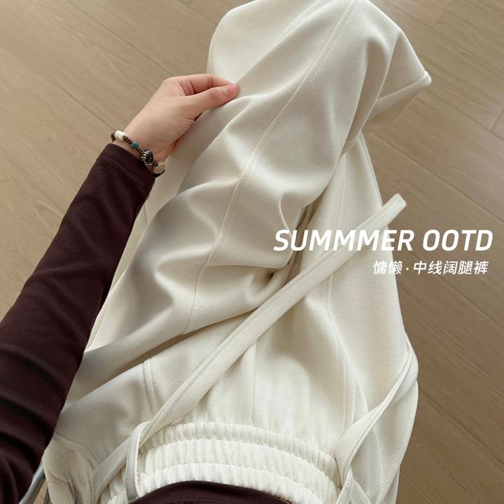 美式米灰色抽绳弯刀裤女秋季2025新款高腰窄版阔腿裤宽松休闲卫裤