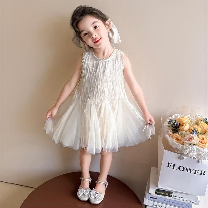 新品巴拉女童公主裙夏季2025新款儿童流苏网红背心裙小女孩洋气网