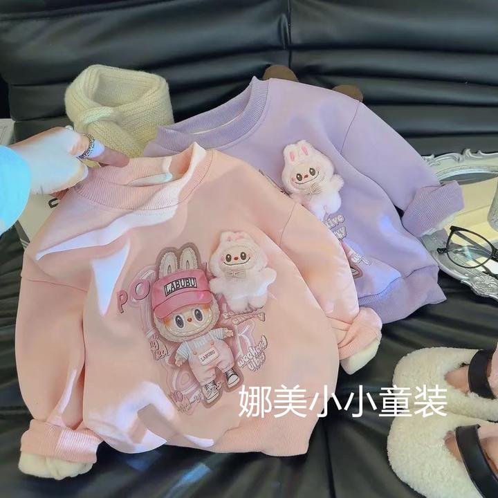 【25秋季新款】女童加绒加厚卫衣奥利绒上衣套头可爱保暖新款拉布布