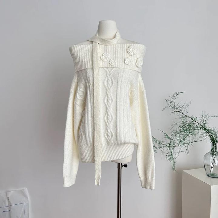 圣诞节穿搭新年红色一字肩麻花毛衣女秋冬季慵懒风露肩针织衫上衣