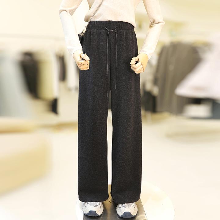 zaw大码女装加绒毛呢裤女秋冬显瘦百搭休闲阔腿直筒胖mm裤子25509