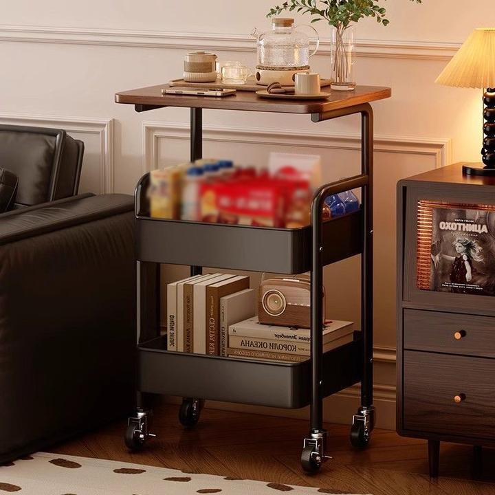 中古风小推车零食置物架复古客厅移动茶几边柜沙发边几小桌子收纳