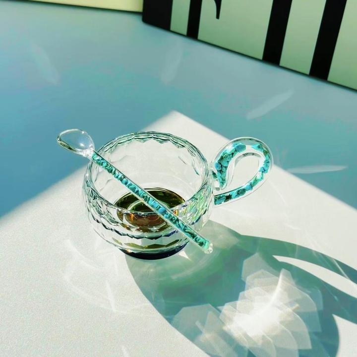 【礼盒装】绿色把手切面咖啡杯茶杯送勺子