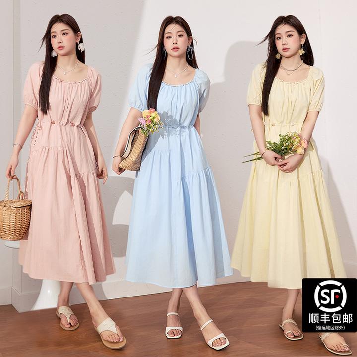 蓝语大码女装波西米亚度假风多色连衣裙2025夏季今年流行a字长裙