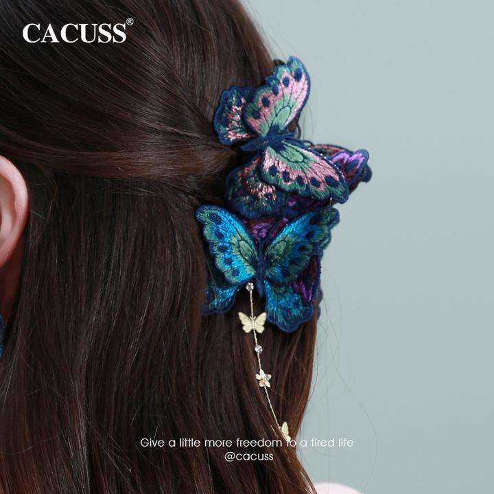 【斑斓】CACUSS原创国风蝴蝶发夹新中式后脑勺抓夹流苏鲨鱼夹