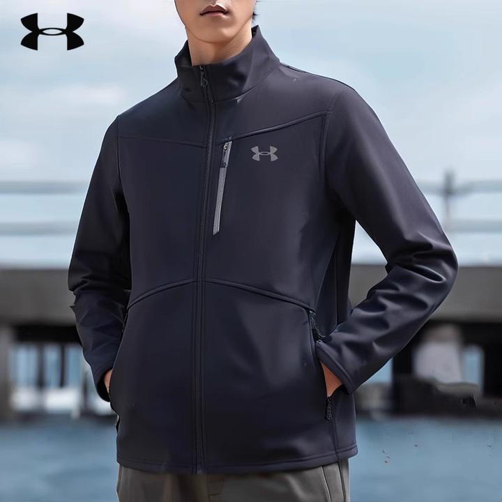 安德玛男款外套秋冬季加绒保暖运动服防风防泼水冲锋户外休闲夹克