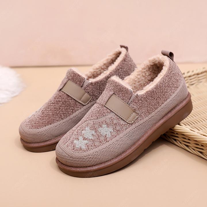 意迪森冬季加绒加厚棉鞋一脚蹬防滑软底妈妈鞋加宽舒适绣花鞋女