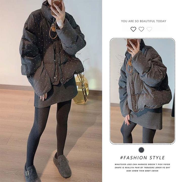 深冬独特超好看波点棉服女士秋冬季小个子短款加厚棉袄面包服外套