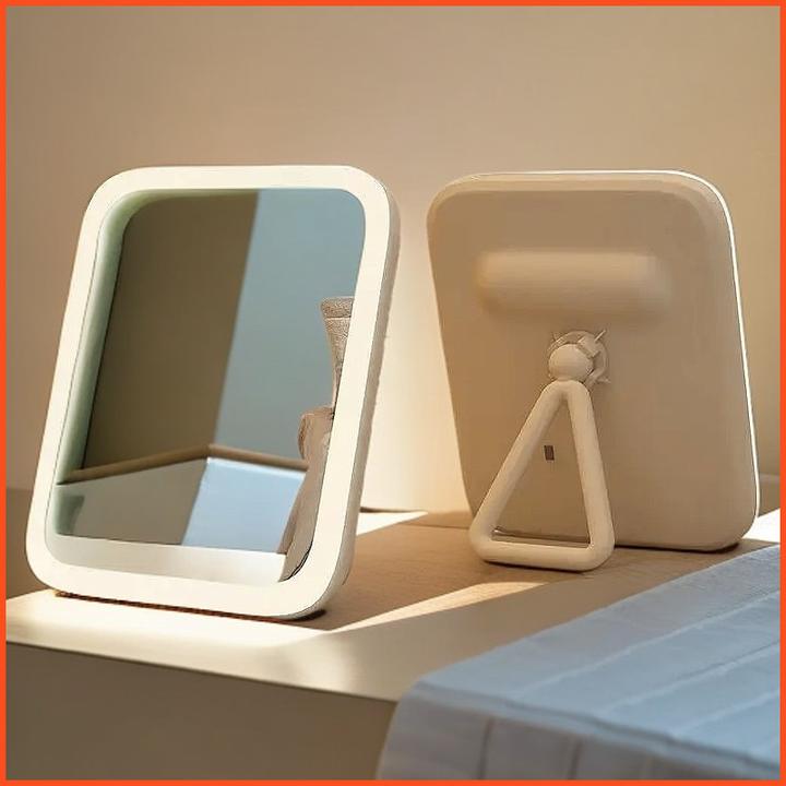 led灯台式化妆镜Q109学生桌面便携高级感梳妆镜镜子宿舍家用带灯