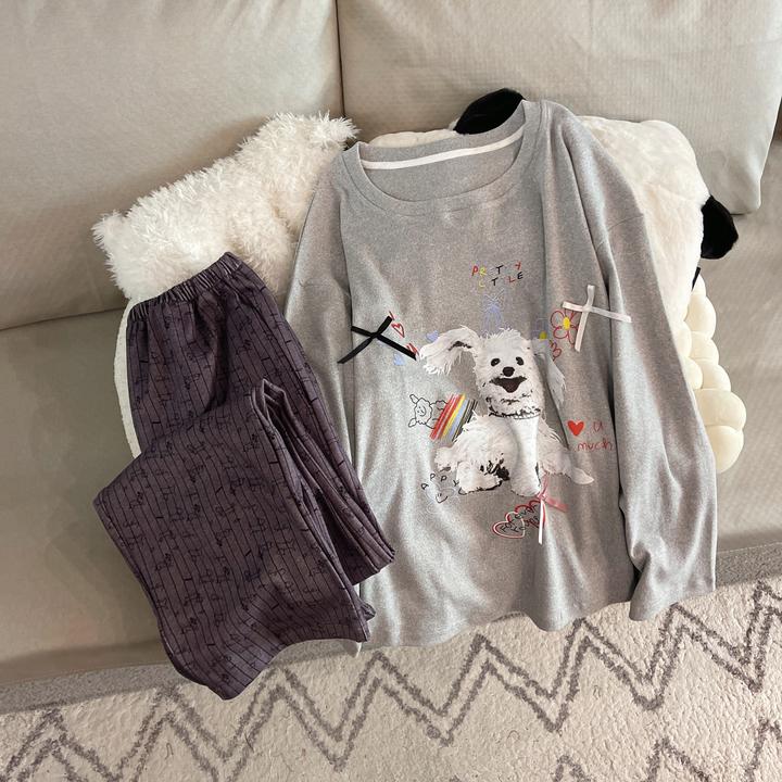 睡衣女春秋季长袖德绒大码25新款可外穿卡通狗冬天保暖家居服套装