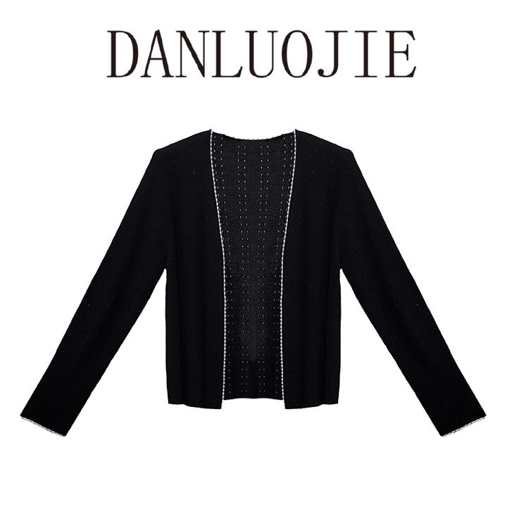 丹珞婕 暮色微凉 黑白镂空羊毛高弹针织气质百搭背心打底开衫