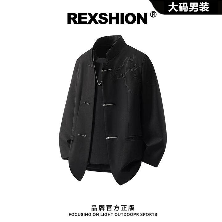 REXSHION秋季新款新中式刺绣立领唐装外套男中国风休闲宽松夹克男