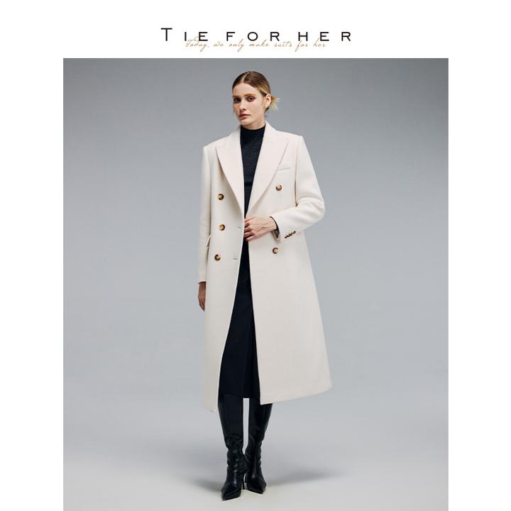 TieForHer WGC™秋冬新款双排H型羊毛羊绒高智感老钱风长款大衣女