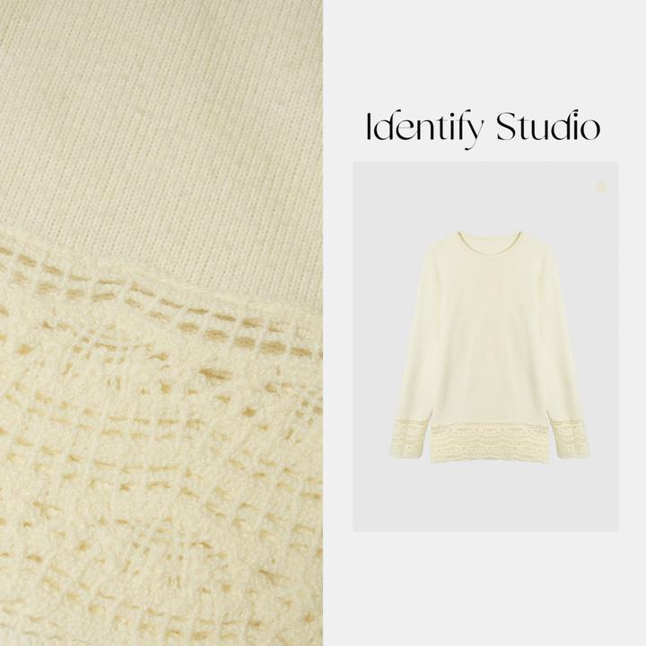 IDENTIFY冬季新款秋冬气质圆领蕾丝边羊毛衣上衣25AWSS1104015