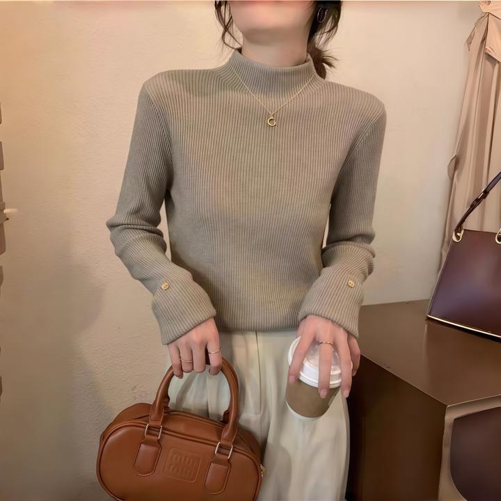 秋冬半高领打底衫女士巨好看法式高级纯色长袖针织衫内搭显瘦上衣