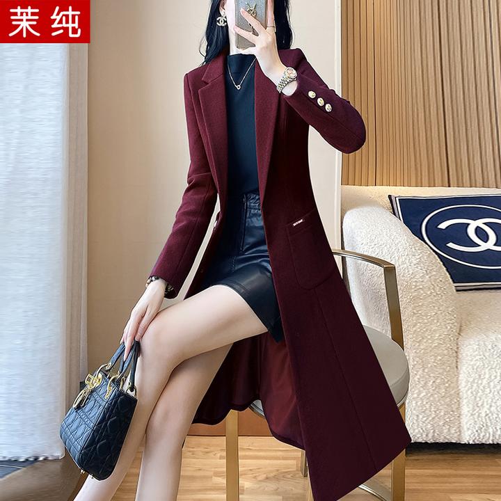 西装外套女枣红色长款收腰西服加厚保暖风衣高级感超好看呢子大衣