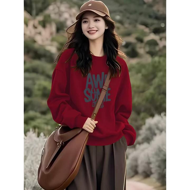 圆领卫衣女士2025春秋季新款大码胖mm小个子宽松休闲套头上衣外套