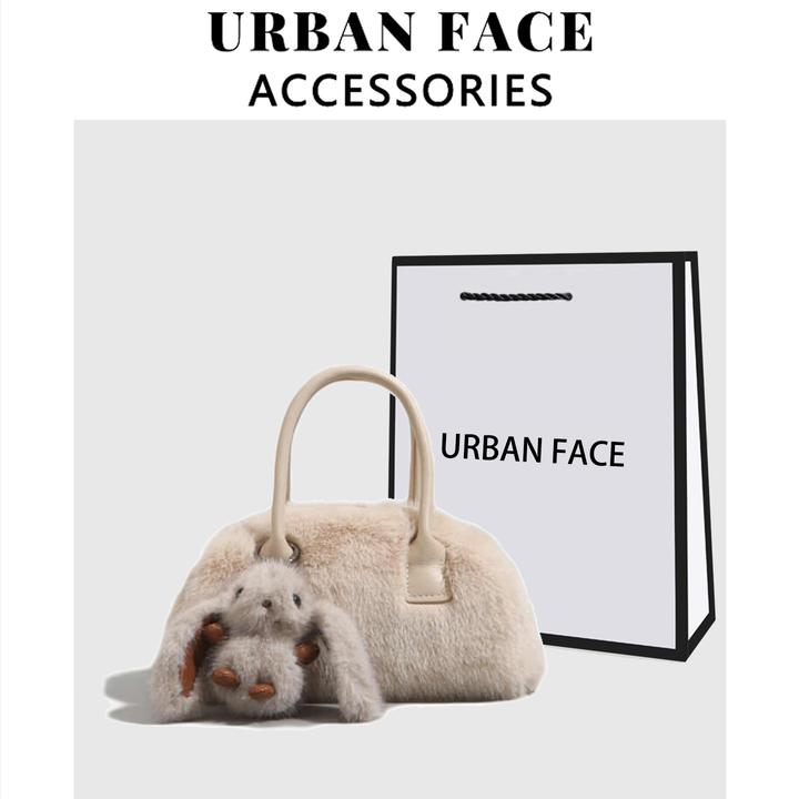 URBAN FACE高级感秋冬毛绒绒保龄球包女式新款手提通勤单肩斜挎包
